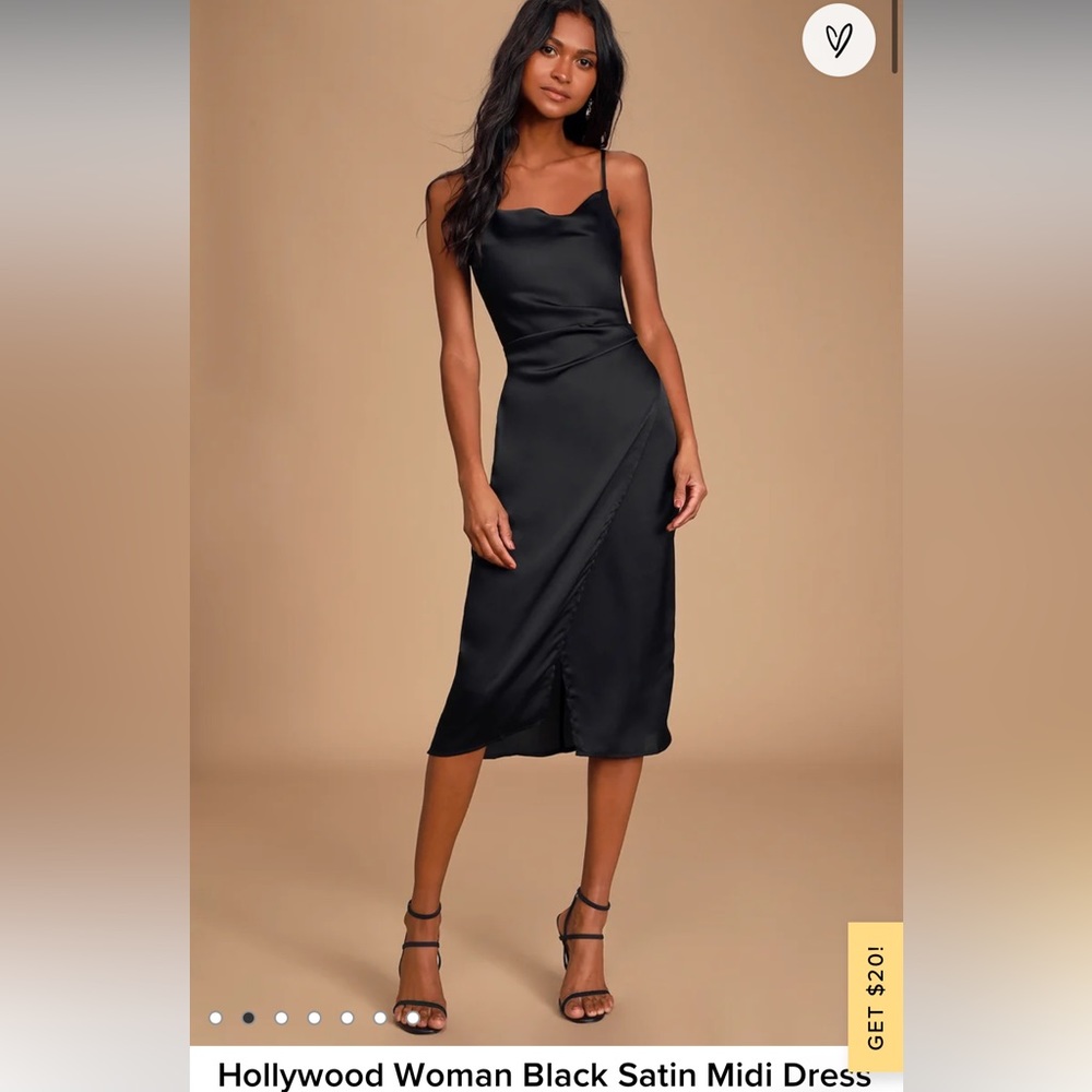 Lulus Hollywood Woman Black Satin Midi Dress, size XS
